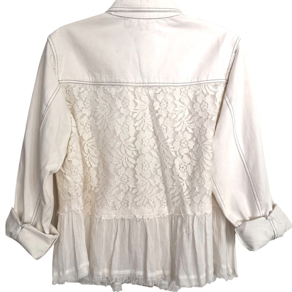 Free People Sz XL Off-White Victorian Lace Overlay Jacket known as the Penelope - Picture 4 of 7